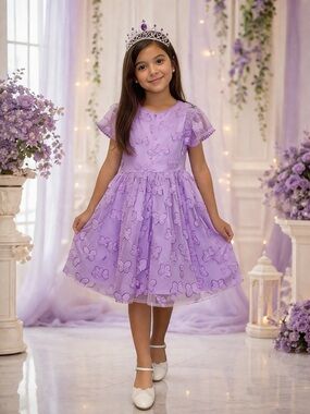Girls Purple Butterfly Dress Size 12 Party Princess Formal NWT